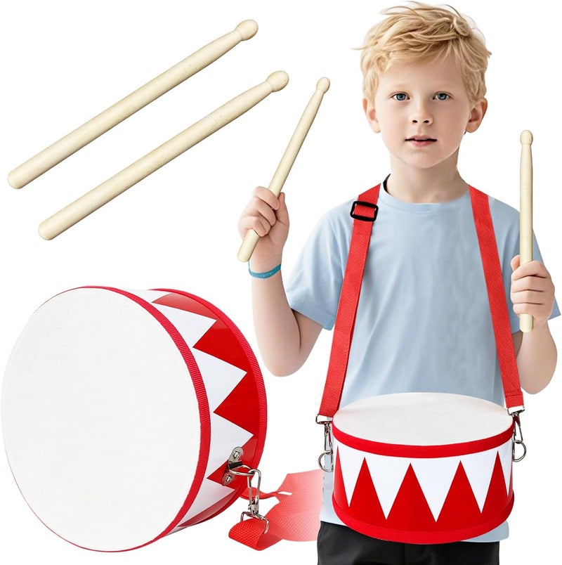 Xeehwb Kids Drum Set,8 in Wooden Toy Drum Set,Educational Baby Musical Toys Drum with Adjustable Strap 2 Drumsticks,Sensory Musical Instrument Drum Toy for Toddler Boys & Girls Gift(Red) - Image 1